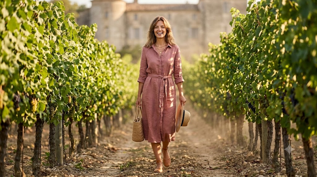 Linen Shirt Dress in Provence Vineyards